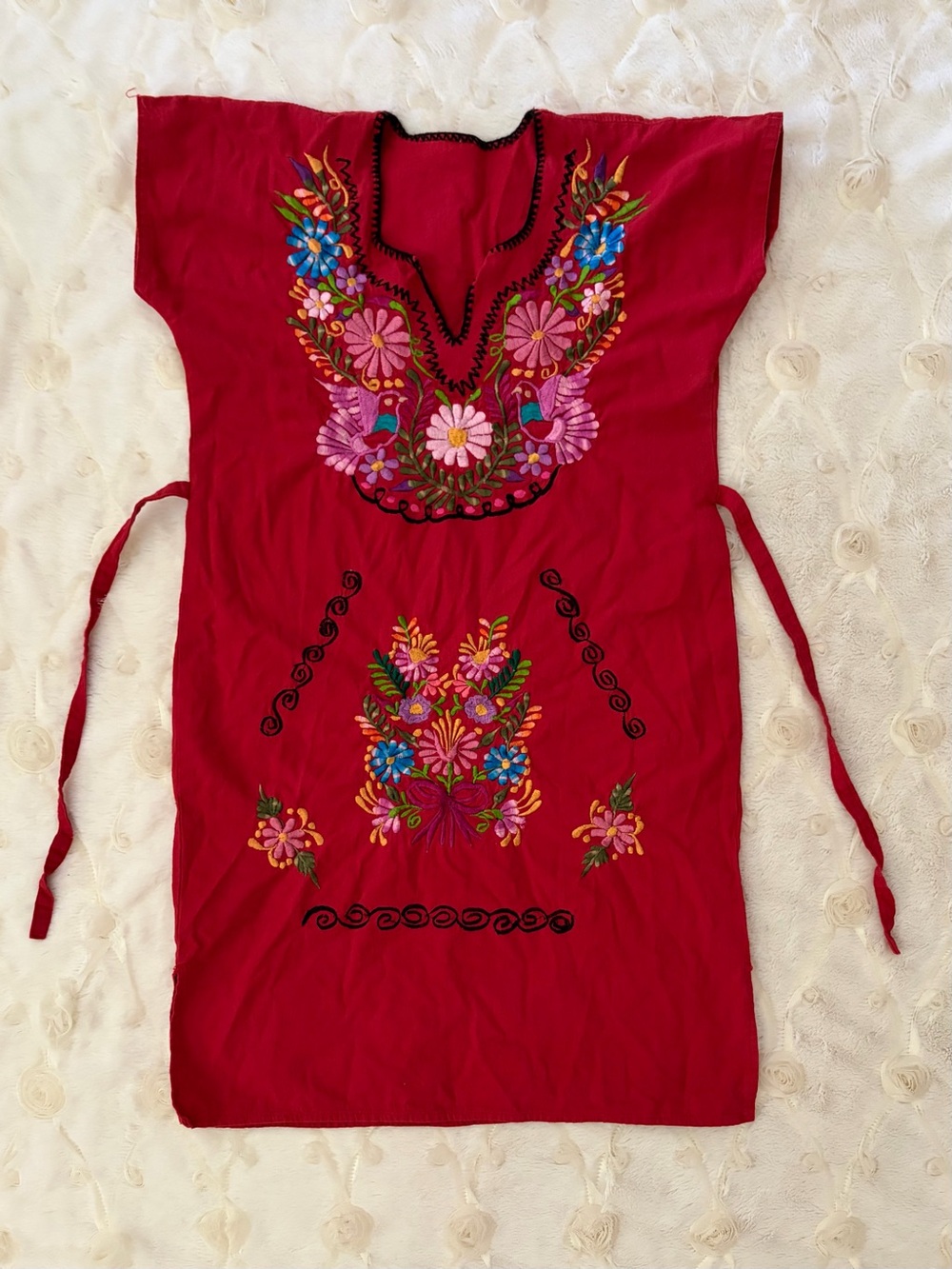 ❤️ 💐Handmade Embroidered Red Gorgeous Mexican Floral Dress Red Boho Hippie - Picture 3 of 5